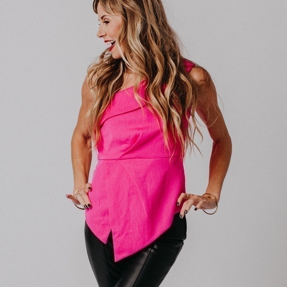 My Kim vibrant pink one shoulder super cool top, NEW - Picture 1 of 10